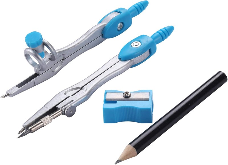 Vobou Math Geometry Kit Sets 10 Piece Student Supplies with Shatterproof Storage Box,Includes Rulers,Protractor,Compass,Eraser,Pencil Sharpener,Lead Refills,Pencil,for Drafting and Drawings（Blue） - Image 4